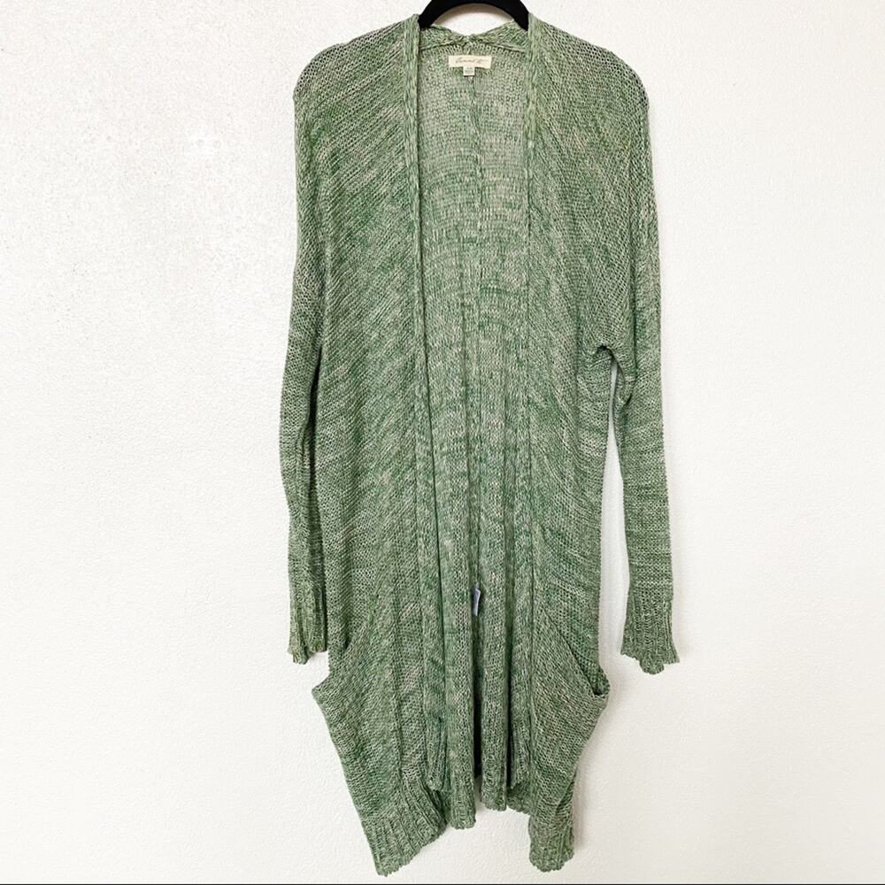Comme Toi Long Line Green Marled Knit Cardigan Sweater Size S/M